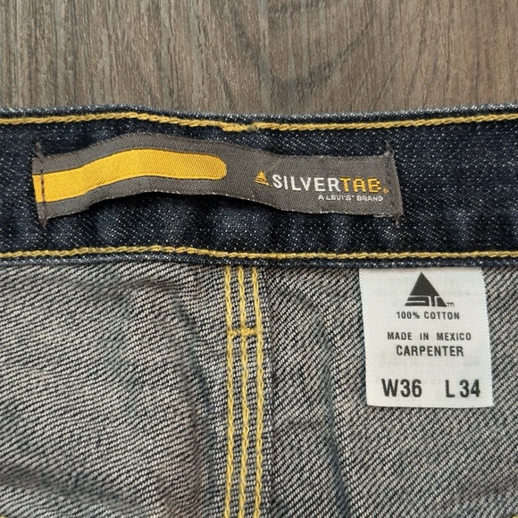 VINTAGE Levi's Silvertab Baggy Wide Leg Carpenter Jeans Mens 36x34(32) Blue Y2K - Picture 8 of 10